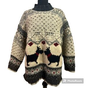 Vintage Wool Winter Sweater with Schnauzer Puppy 🐶 Pattern Women’s Size M EUC